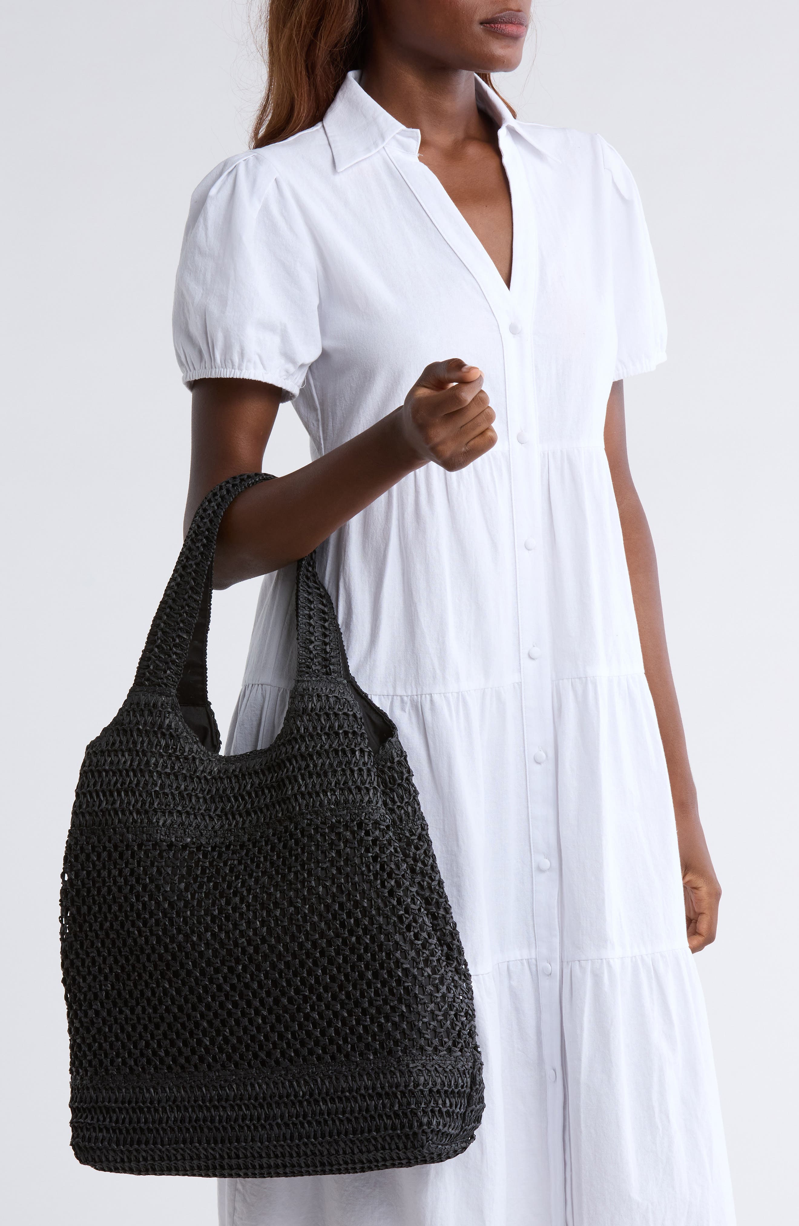 Collection XIIX Woven Straw Tote Bag, Alternate, color, Black