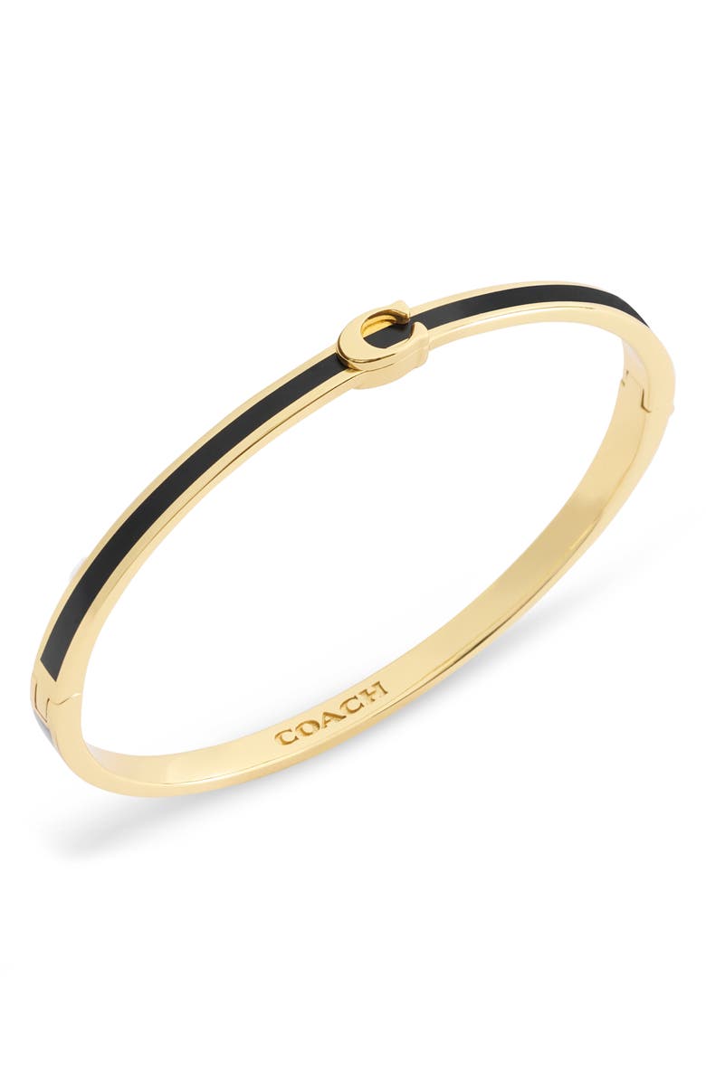 COACH Sculpted C Enamel Boxed Hinge Bangle, Main, color, Gold/ Black