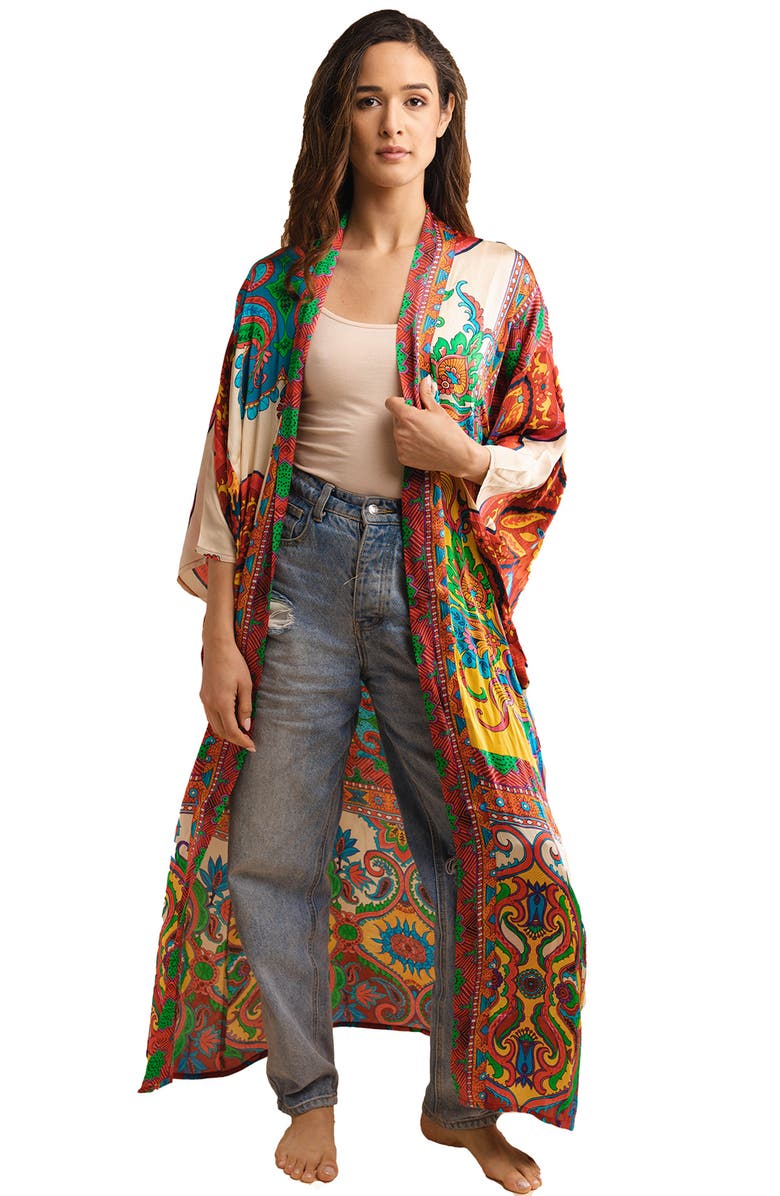 SAACHI Medallion Print Duster, Alternate, color, Orange