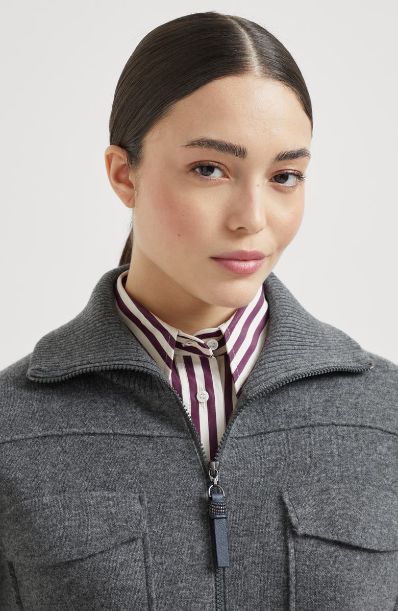 Brunello Cucinelli Double-knit cardigan, Alternate, color, Lead