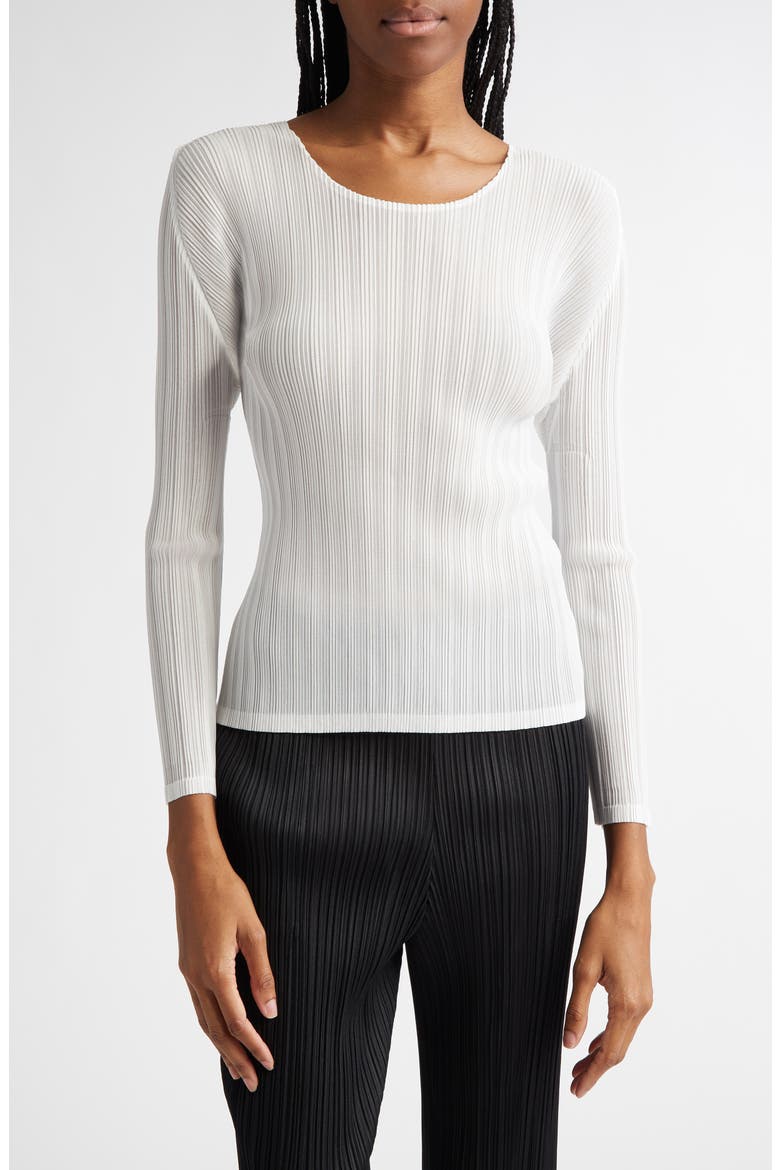 Pleated Long Sleeve Top, Main, color, WHITE