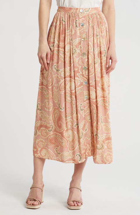 Button Front Midi Skirt