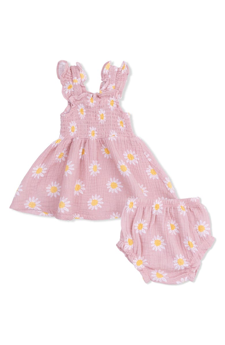 Angel Dear Caitlyn's Daisy Organic Cotton Muslin Sundress & Bloomers Set, Main, color, Pink