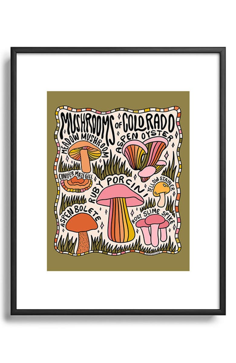 Deny Designs Mushrooms of Colorado Framed Art Print, Main, color, Black Tones