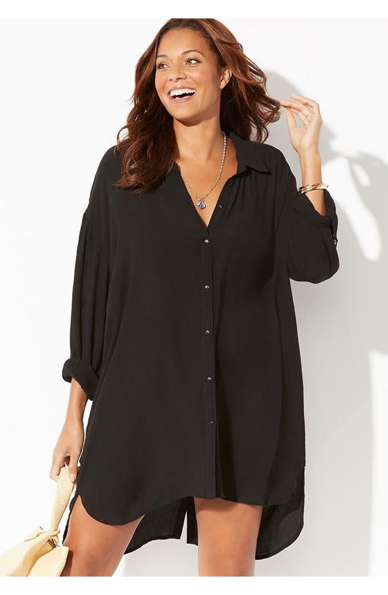 Swimsuits for All Shea High-Low Button Front Cover Up Shirt, Alternate, color, 