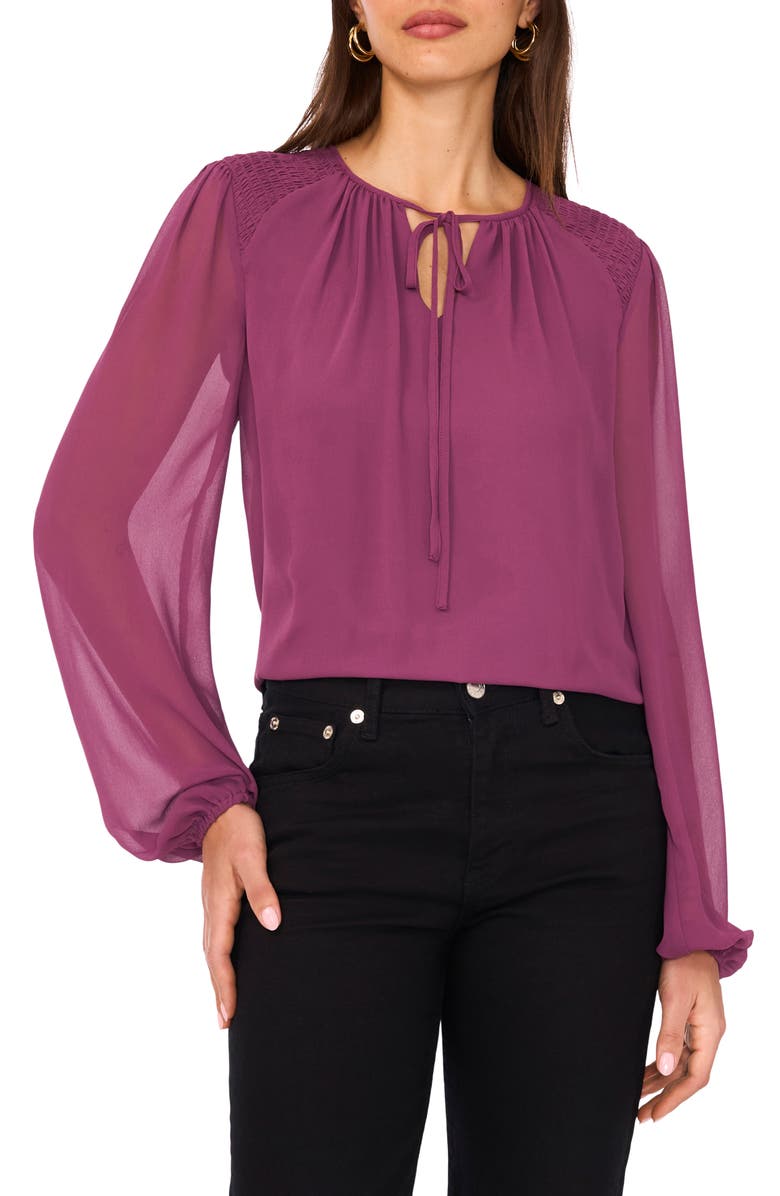 Vince Camuto Smock Detail Long Sleeve Top, Main, color, Sweet Plum