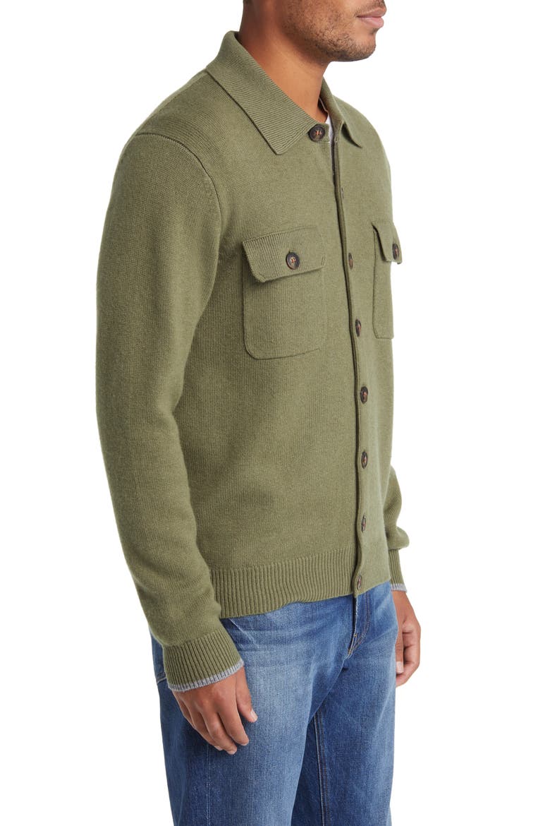 Merino Wool & Cashmere Cardigan, Alternate, color, OLIVE GREEN