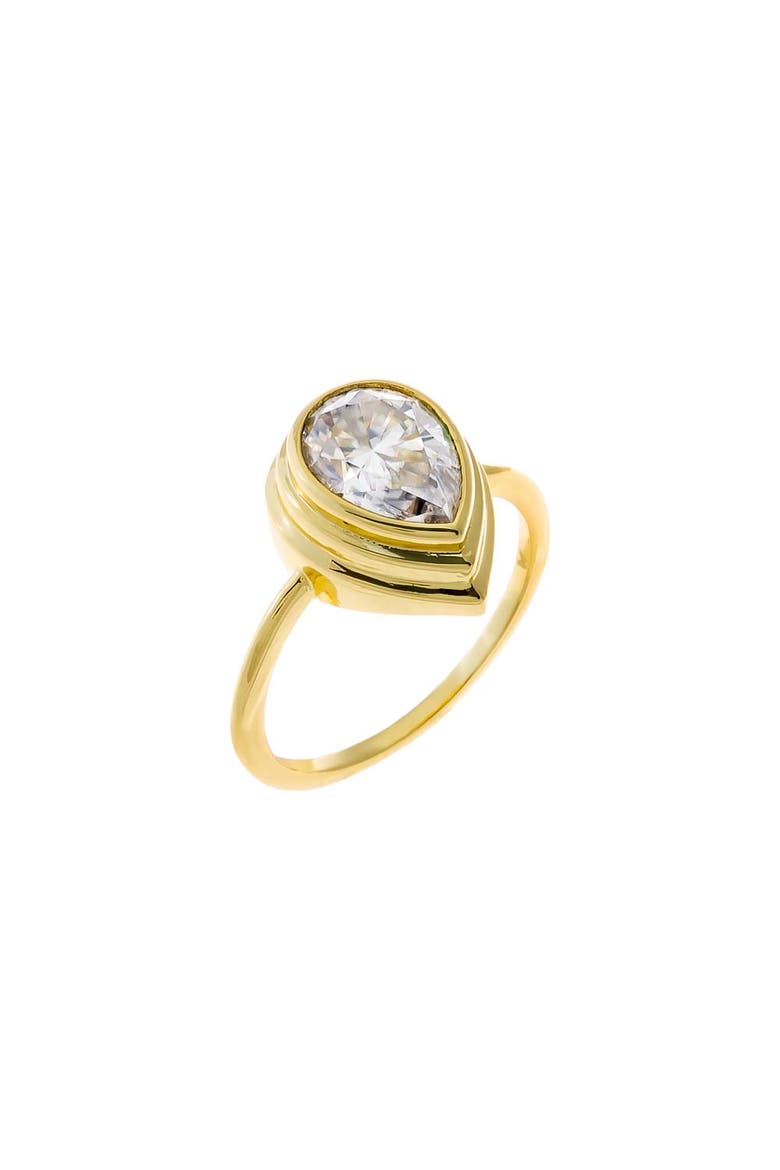 Moissanite Double Bezel Pear Ring, Main, color, Gold