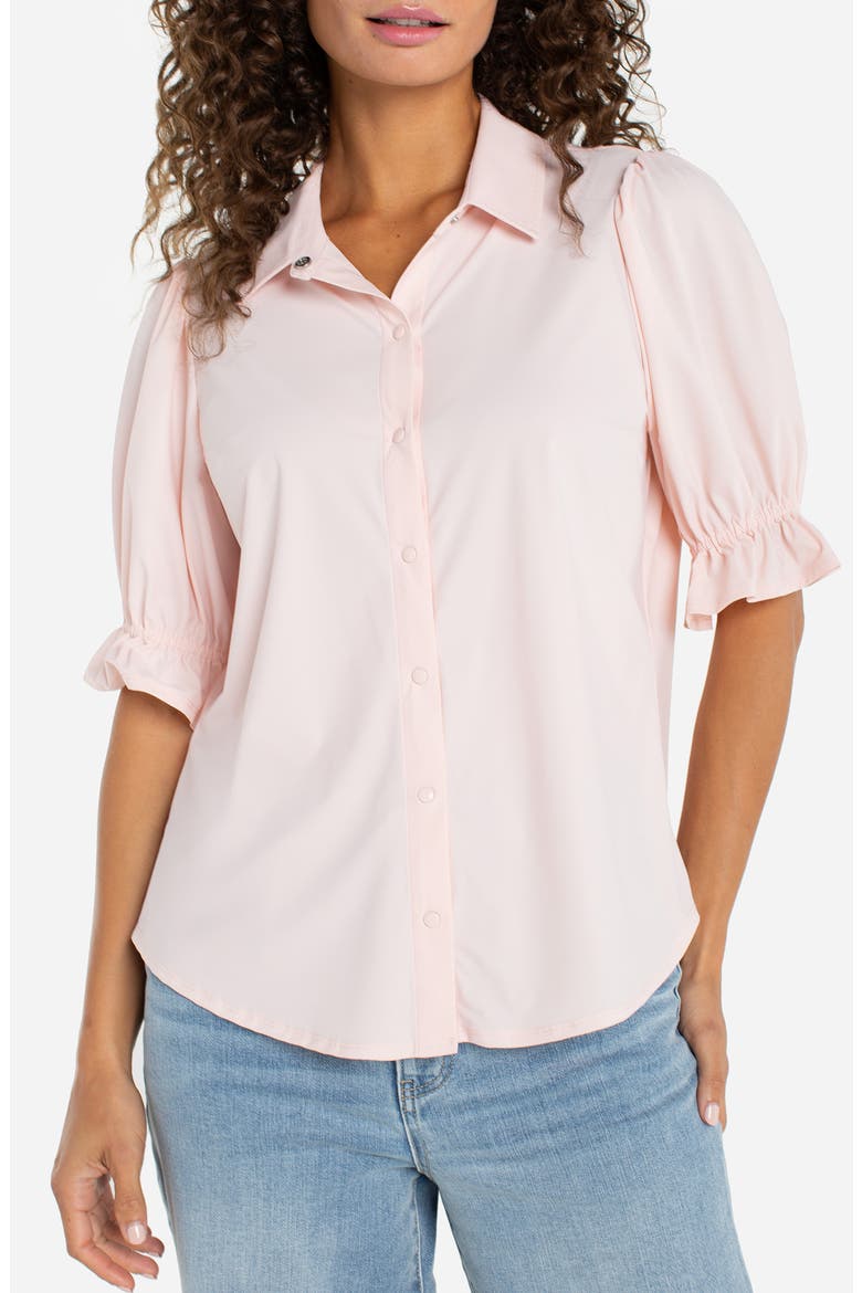Puff Sleeve Knit Snap-Up Shirt, Main, color, LT PINK
