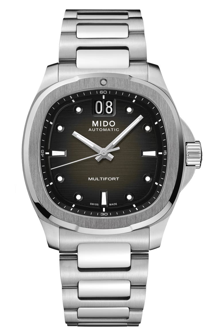 Multifort Square Automatic Bracelet Watch, 40mm, Main, color, GREY