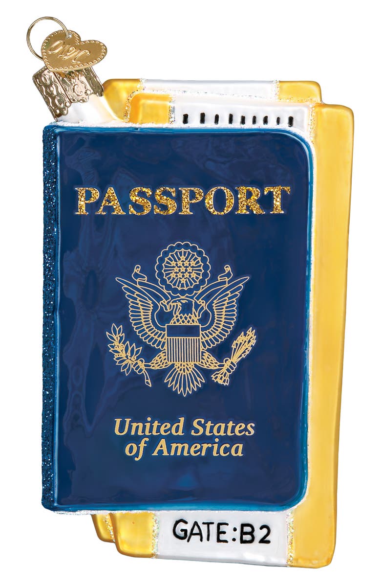 Old World Christmas Passport Glass Ornament, Main, color, Blue/ Black/ Gold