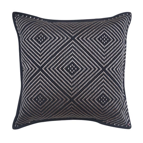 Virginia Embroidered Diamond Pattern Cotton Decorative Throw Pillow
