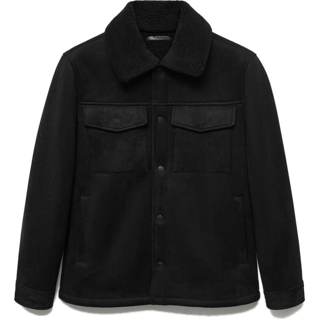 Mango Men's Faux-suede Shearling Jacket In Black