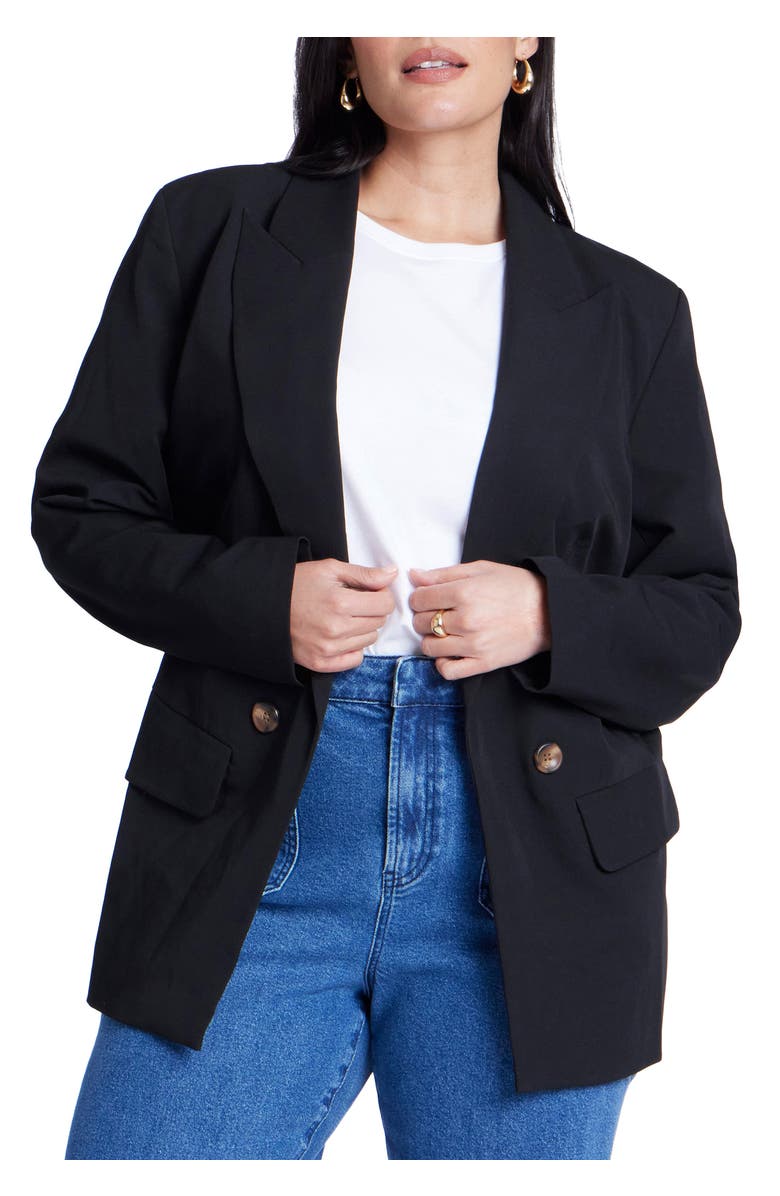ELOQUII Long Relaxed Blazer, Main, color, Totally Black