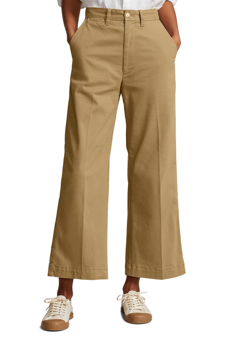 90s polo ralph lauren cotton slacks ワイド Polo Ralph Lauren Stretch Cotton Twill Wide Leg Crop Pants (Women