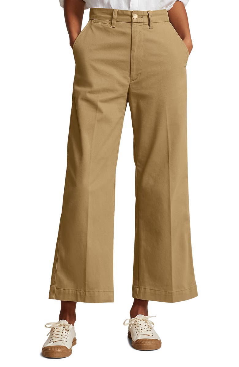 Polo Ralph Lauren Stretch Cotton Twill Wide Leg Crop Pants, Main, color,