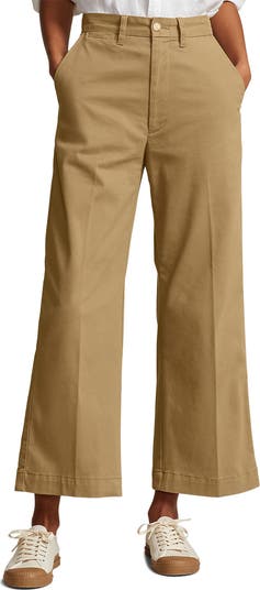 パンツ Polo Ralph Lauren High-Waisted Wide-Leg Cotton Trousers Polo Ralph Lauren Stretch Cotton Twill Wide Leg Crop Pants