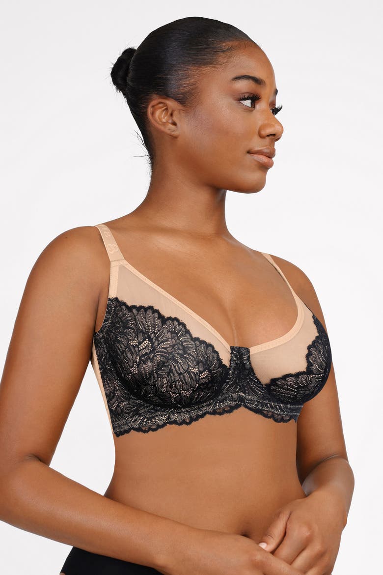 Supportive Unlined Lace Underwired Bra, Alternate, color, Classic black+Khaki