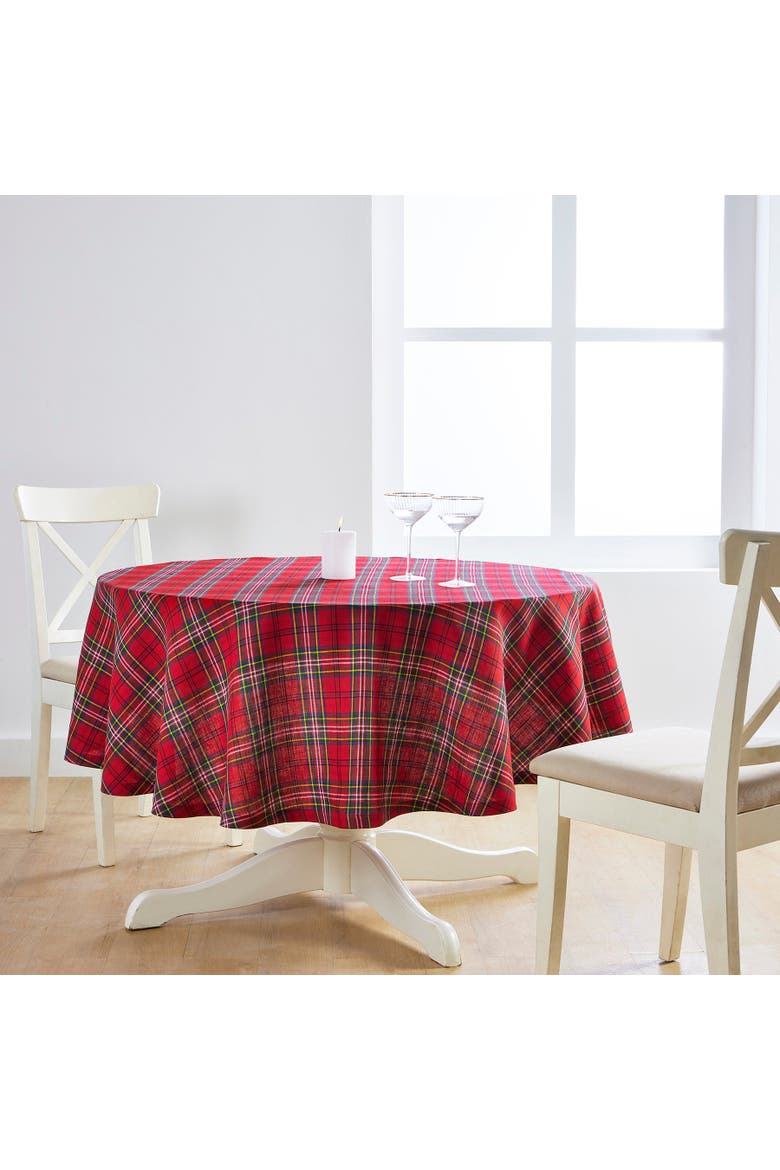 Linen Round Tablecloth - Classic Tartan Plaid, Alternate, color, Red