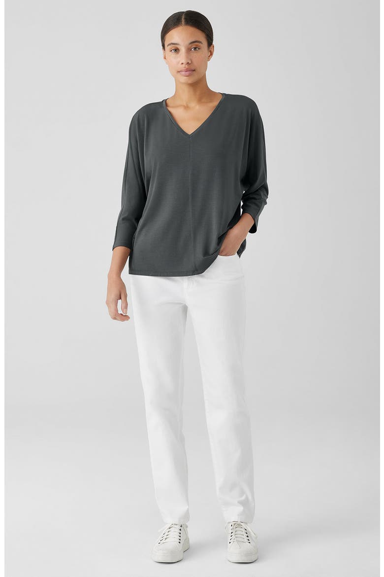 V-Neck Three-Quarter Sleeve Top, Alternate, color, GROVE