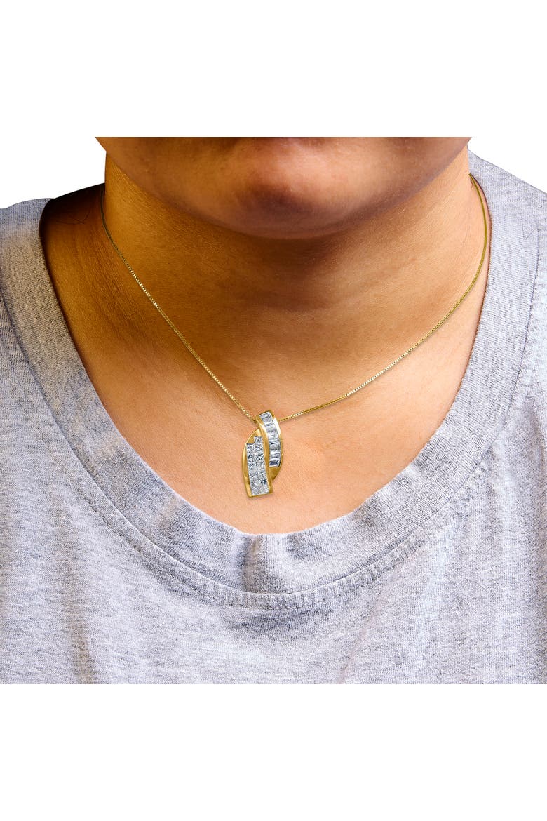 14k Yellow Gold 1 1/3 Cttw Diamond Double Curved Pendant Necklace - NO CHAIN, Alternate, color, Yellow