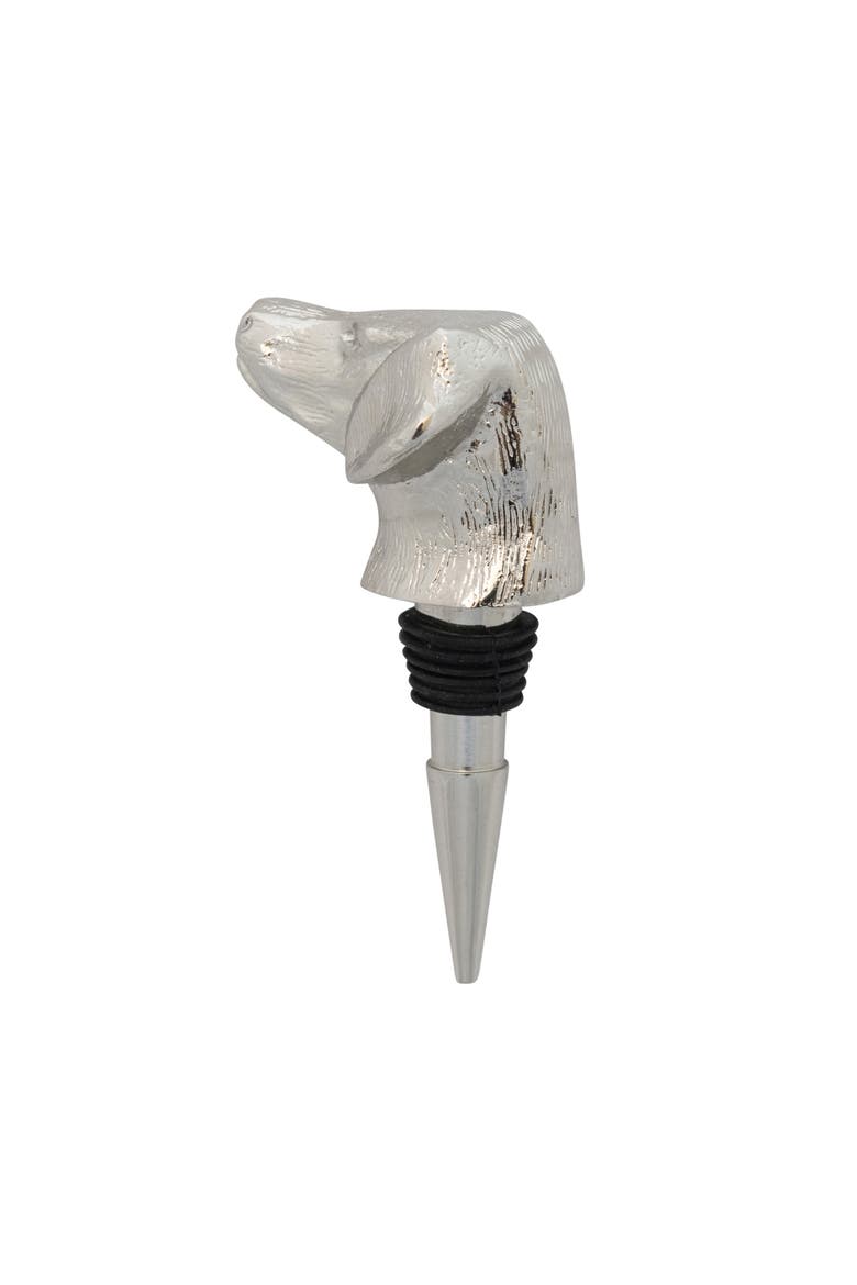Cast Aluminum Dog Head Bottle Stopper in Kraft Box, Nickel Finish, Main, color, Silver
