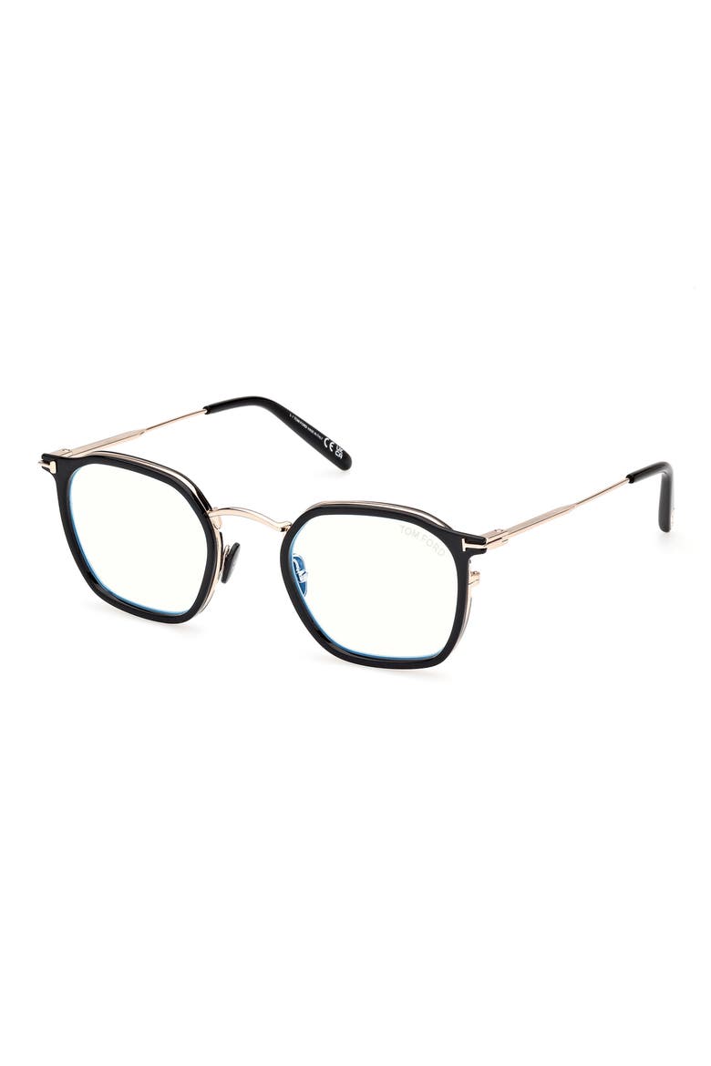 50mm Round Blue Light Blocking Glasses, Alternate, color, BLACK / ROSE GOLD / HAVANA