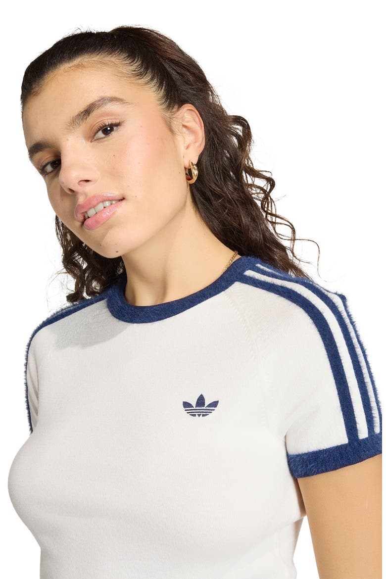 3-Stripes Knit T-Shirt, Alternate, color, CLOUD WHITE/ NIGHT INDIGO