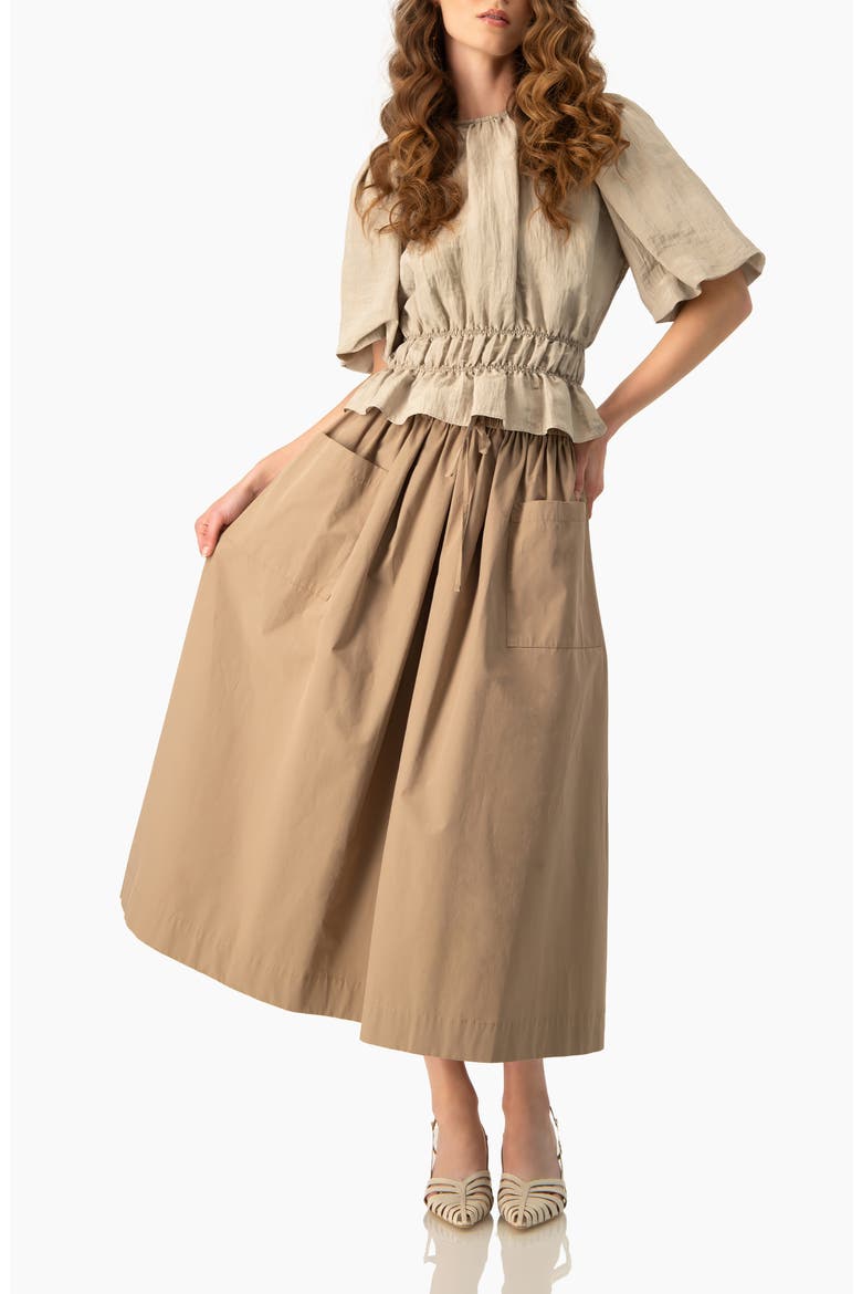Puff Sleeve Peplum, Cinched Waist Crinkle Blouse, Alternate, color, Sand