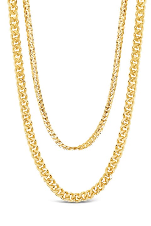 14K Gold Plated Everyday Layered Curb Chain Necklace