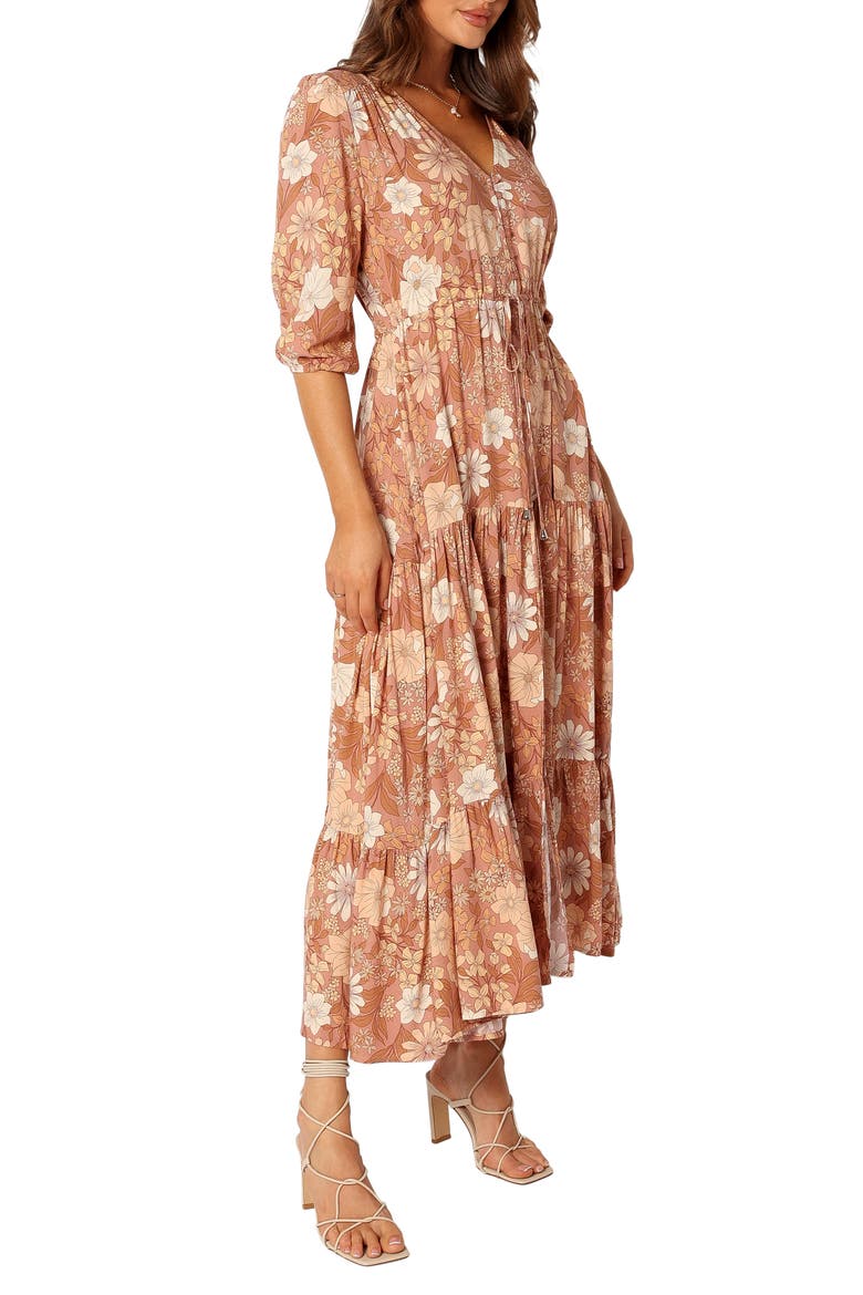 Kelda Floral Midi Dress, Alternate, color, TAN FLORAL