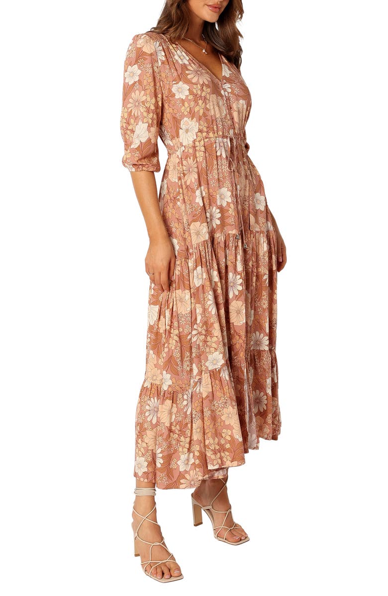 Petal & Pup Kelda Floral Midi Dress, Alternate, color, Tan Floral
