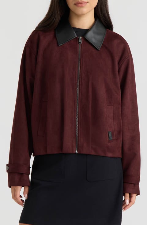 Harrington Faux Suede Zip Front Jacket