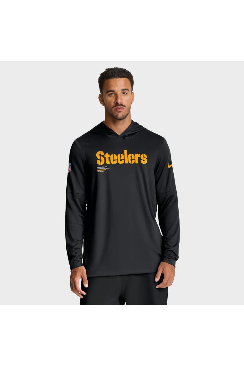 Men's Nike Black Pittsburgh Steelers Big & Tall Sideline Performance Long Sleeve Hoodie T-Shirt, Alternate, color, Black
