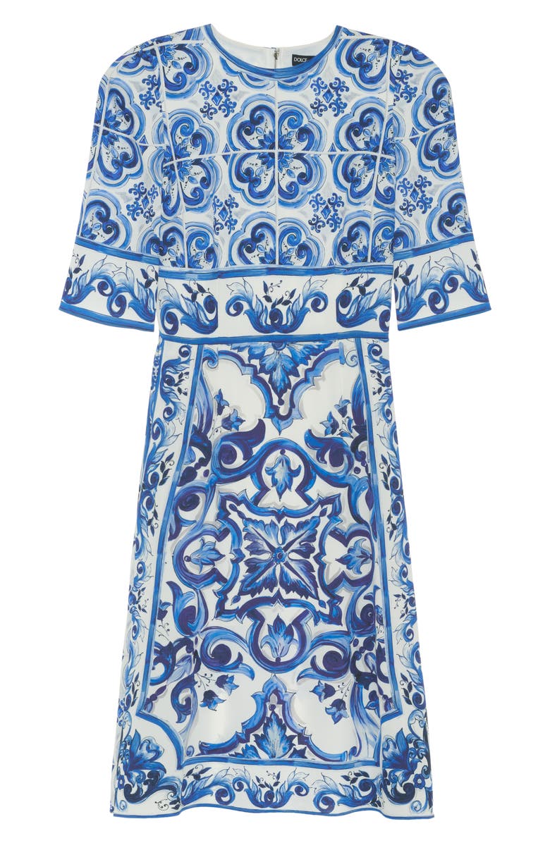 Dolce&Gabbana Majolica Stretch Silk Charmeuse Dress, Alternate, color, 