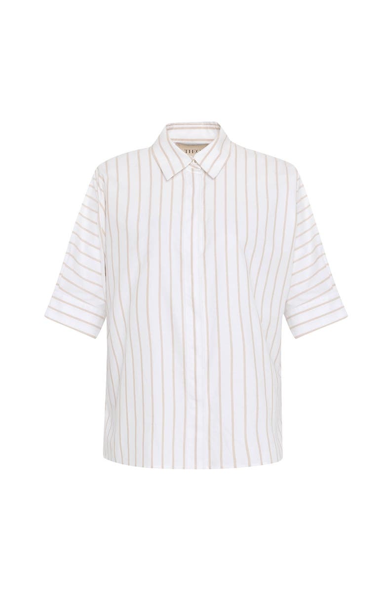 THEO The Label Echo Back Button Dolman Shirt, Main, color, White/Sand