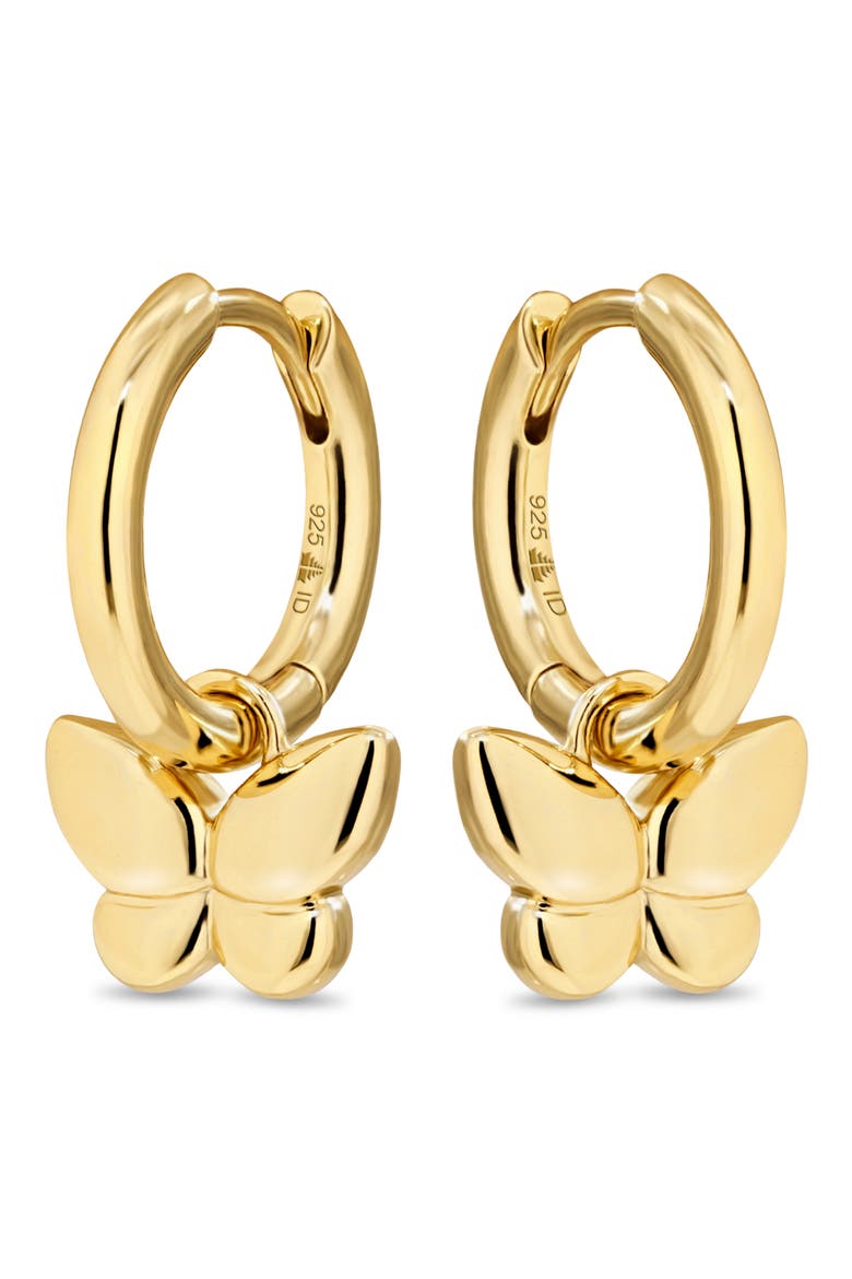 Butterfly Hoop Earrings in Rhodium Plated Sterling Silver, Alternate, color, GOLD