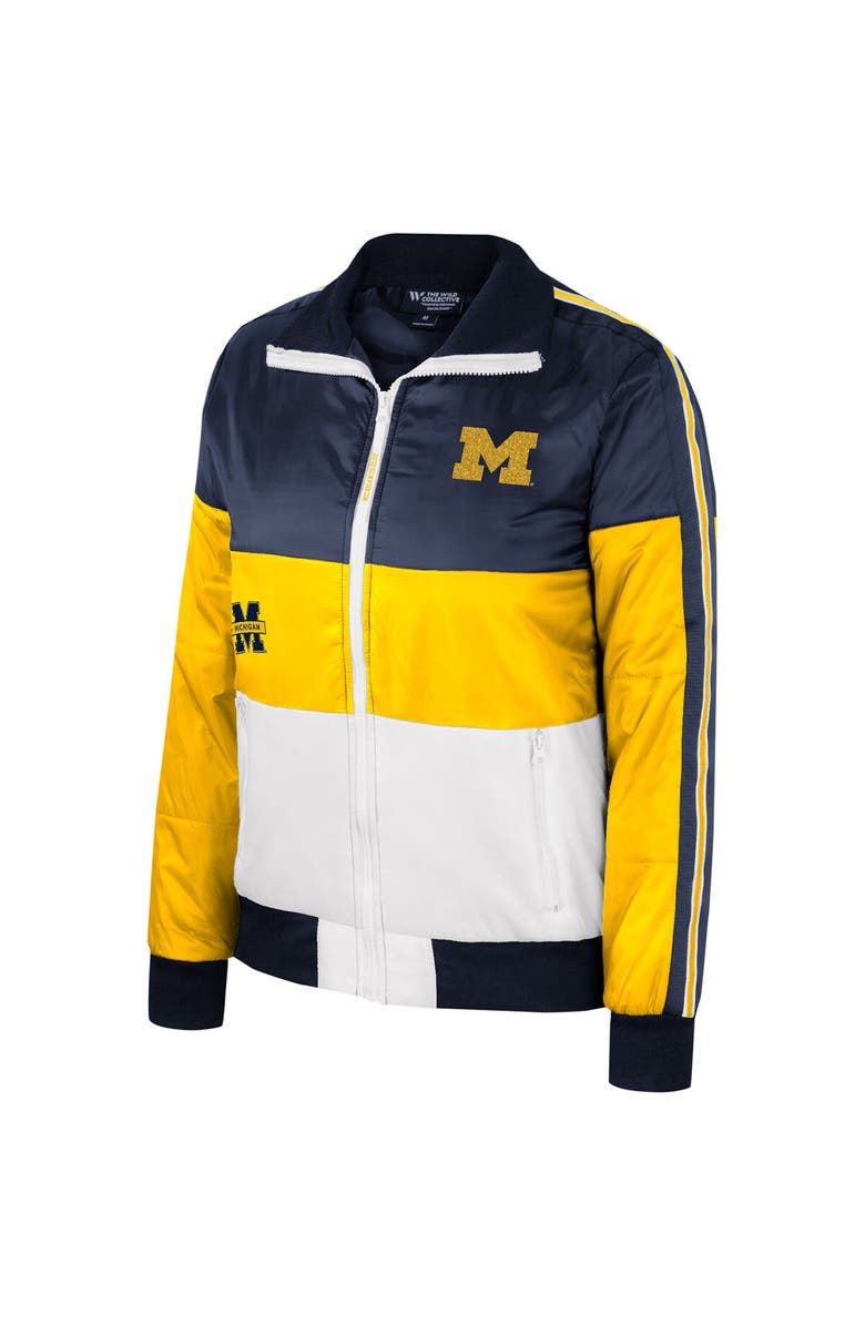 THE WILD COLLECTIVE Women's The Wild Collective  Maize Michigan Wolverines Color-Block Puffer Full-Zip Jacket, Alternate, color, 
