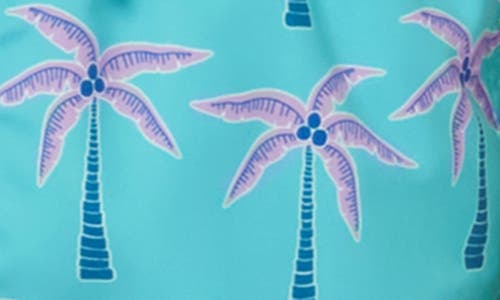 Tom & Teddy Kids' Palm Tree Print Performance Swim Trunks In Aqua Violet