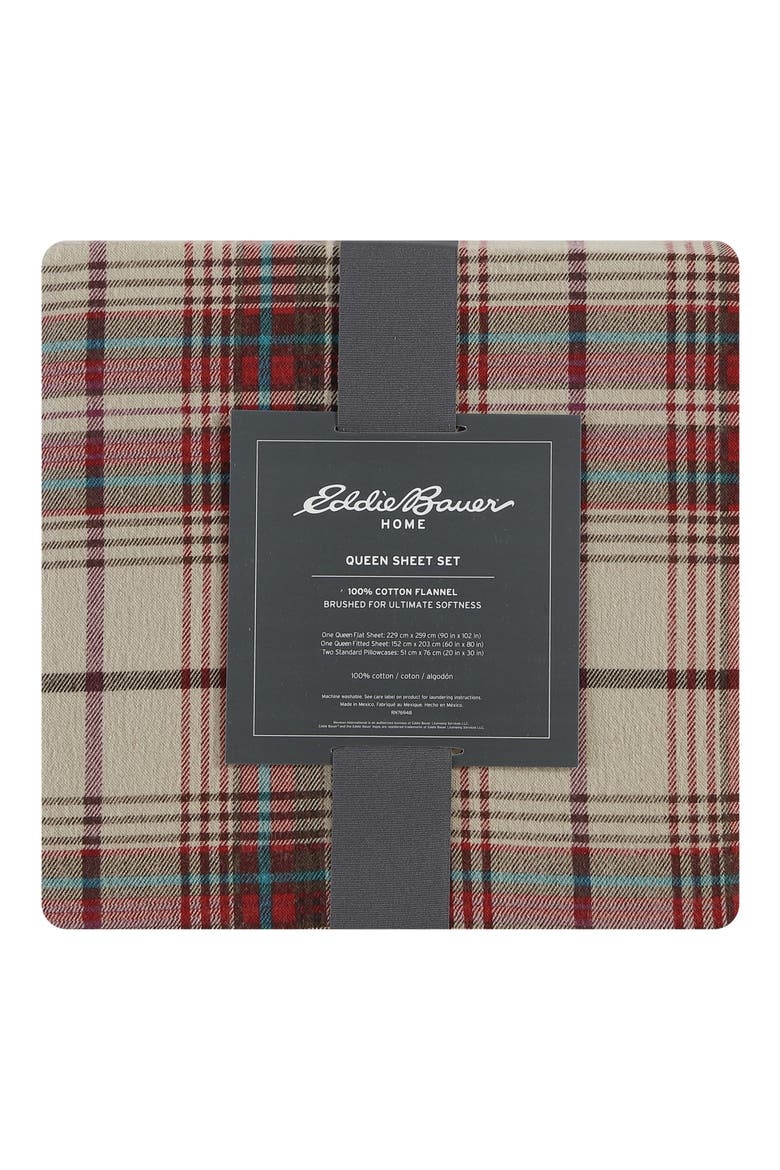 Montlake Plaid Cotton Flannel Sheet Set, Alternate, color, RED