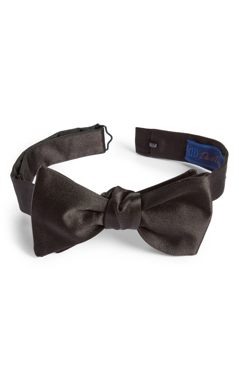 David Donahue Silk Bow Tie, Main, color, Black Satin