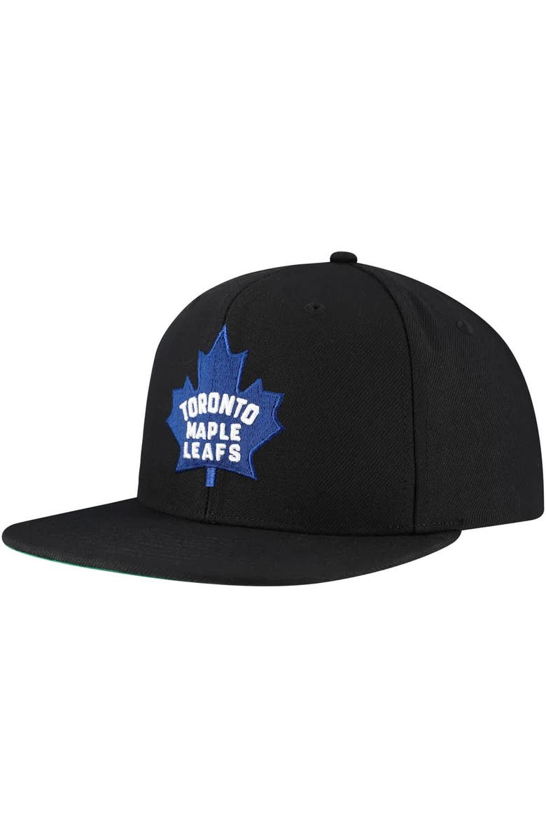 Mitchell & Ness Men's Mitchell & Ness Black Toronto Maple Leafs Core Top Spot Snapback Hat, Alternate, color, Black