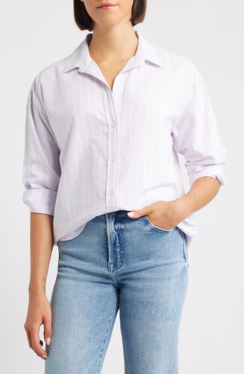 beachlunchlounge Stripe Oversize Shirt, Main, color, Lilac Breeze
