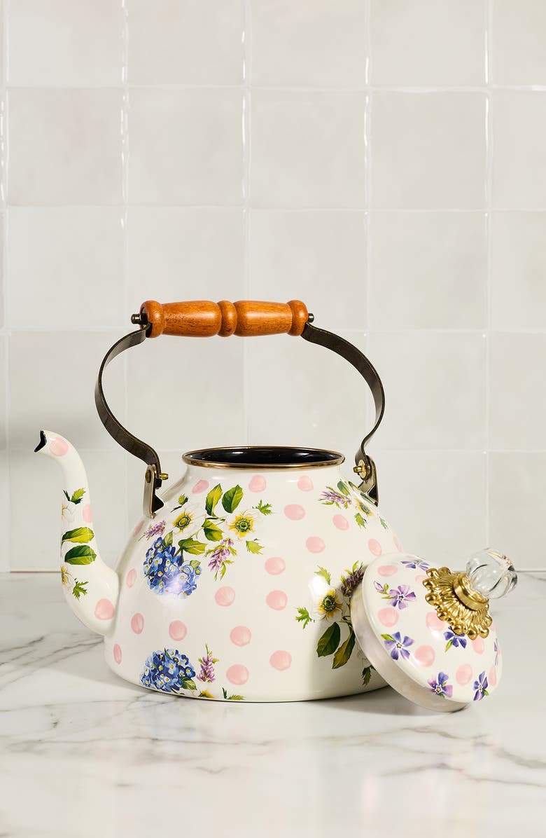 MACKENZIE CHILDS Wildflowers Enameled Steel 3-Quart Tea Kettle, Alternate, color, Pink