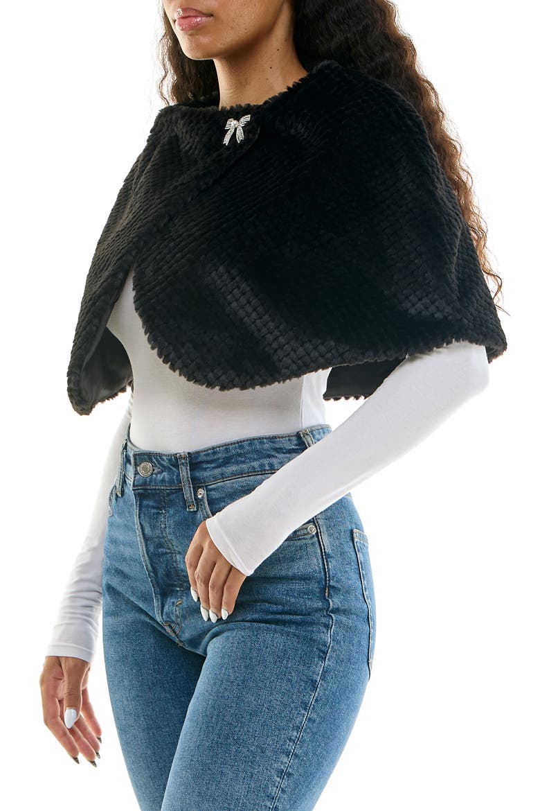 Faux Fur Capelet, Alternate, color, BLACK