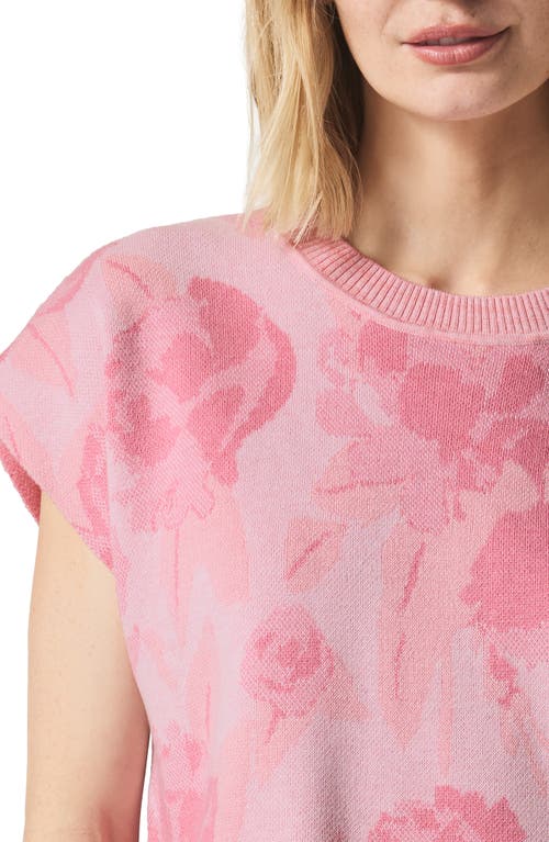 Splendid Flora Floral Jacquard Short Sleeve Sweater In Pink Floral Multi