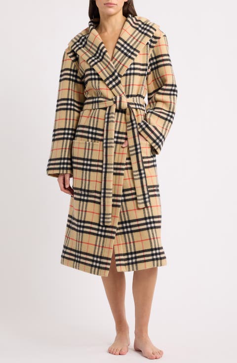 Check Wool & Cashmere Hooded Robe