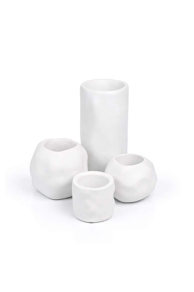 Linden Modern Minimalist Handmade Concrete Organic Sculptural Cylinder and Round Vase Set with Drainage Holes, Main, color, White