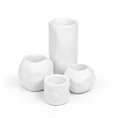 Linden Modern Minimalist Handmade Concrete Organic Sculptural Cylinder and Round Planter Set with Drainage Holes (Set of 4)