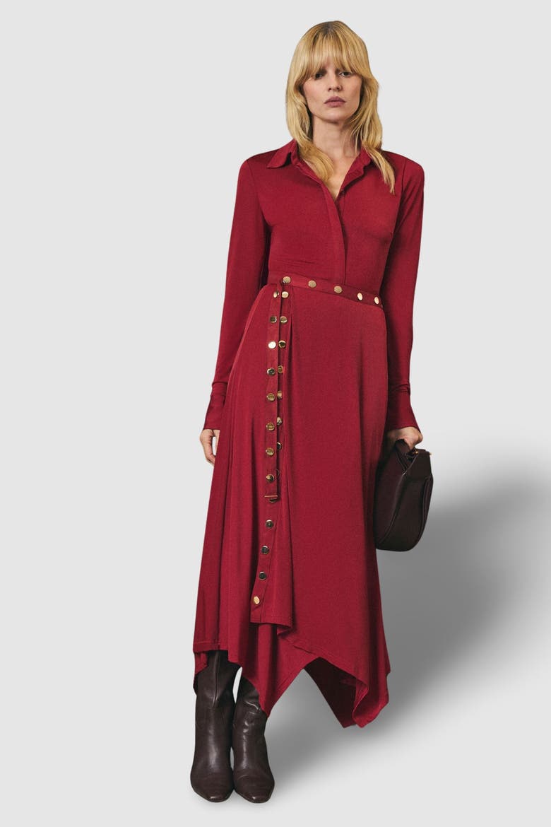 Crepe Hanky Hem Eyelet Maxi Skirt, Alternate, color, Burgundy